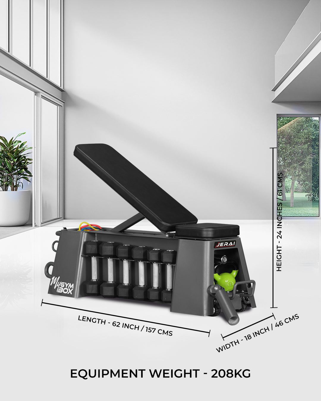 Jerai MY GYM BOX – dimensions and specifications infographic
